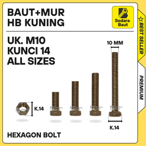 Mur Baut M6 Kunci 14 - Baut Mur Hexagon kuning